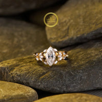Marquise Cut Lab Grown Diamond Ring with Cluster Side Stones