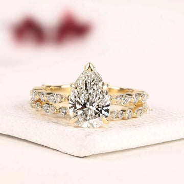 Pear Cut Lab Grown Diamond Double Marquise Eternity Bridal Ring Set