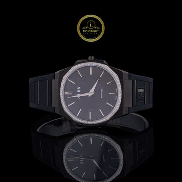 Black Diamond Bezel Minimalist Rubber Strap Men's Watch