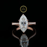 Marquise Cut Moissanite Diamond Pave Solitaire Ring