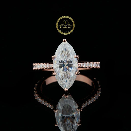 Marquise Cut Moissanite Diamond Pave Solitaire Ring
