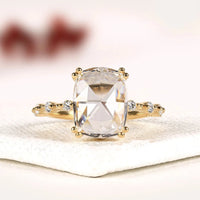 Cushion Rose Cut Round Accent Moissanite Diamond Engagement Ring