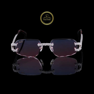 Rimless Purple Gradient Diamond Sunglasses with Floral Bridge & Open-Loop Hinges