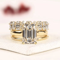 Emerald Cut Lab Grown Diamond Alternating Marquise & Cushion Bridal Ring Set