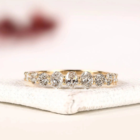 Oval Cut Lab Diamond Half Eternity Wedding Band
