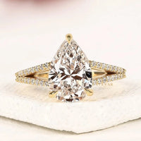 Pear Cut Lab Grown Split Pave Shank Engagement Ring