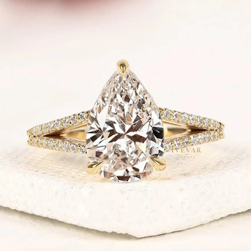 Pear Cut Lab Grown Split Pave Shank Engagement Ring