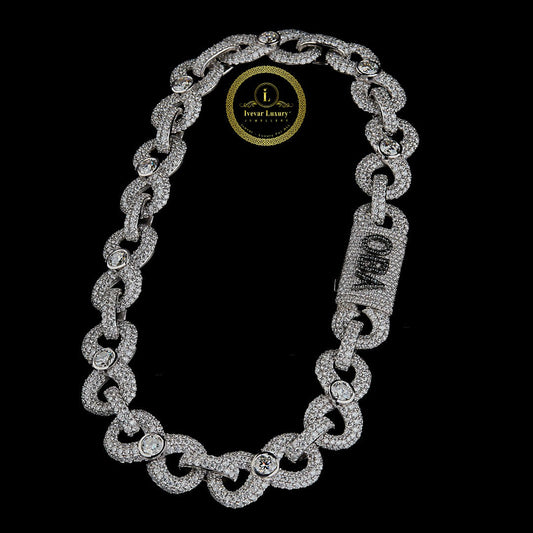 Hip Hop Culture Inspired Repeating Pattern Statement Chain Set with Lab Diamonds