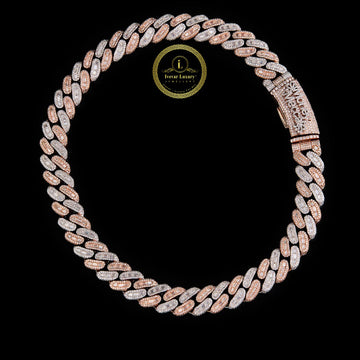 Two-Tone Moissanite Diamond Miami Cuban Link Chain – Rose Gold & White Gold Iced Out Necklace