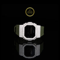 Iced Out Diamond Digital Watch with Olive Green Resin Strap for Men