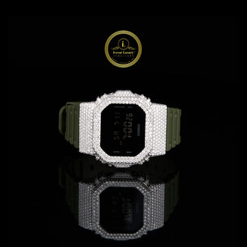 Iced Out Diamond Digital Watch with Olive Green Resin Strap for Men