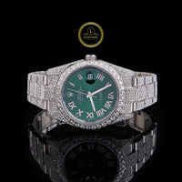 Full Iced Out Diamond Day-Date Watch with Emerald Green Roman Dial
