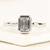 Emerald Cut Lab Grown Diamond Bezel Solitaire Engagement Ring