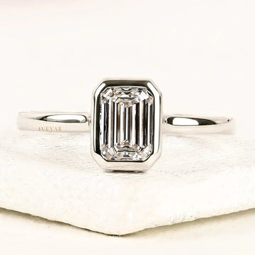 Emerald Cut Lab Grown Diamond Bezel Solitaire Engagement Ring