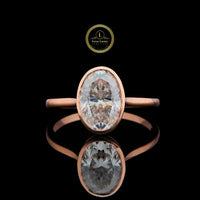 Oval Cut Moissanite Diamond Bezel Set Ring