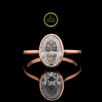 Oval Cut Moissanite Diamond Bezel Set Ring
