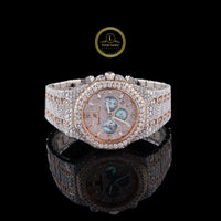 Full Iced Out Diamond Chronograph Watch with Ice Blue Subdials & Two-Tone Finish