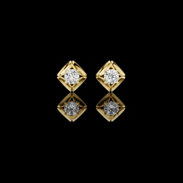 Geometric Pillow Kite Frame Round Moissanite Diamond Stud Earrings