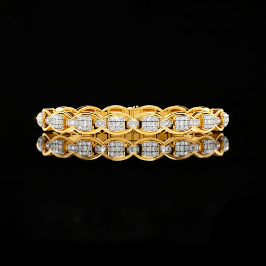 0.84 TCW Intricately Designed Diamond Link Bracelet in Lab Grown Diamond with Pave Set Rectangular and Oval Motifs