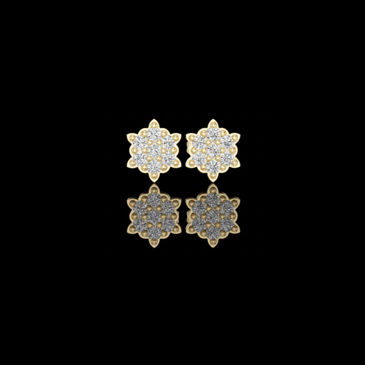 0.64 TCW Celestial Bloom Moissanite Diamond Cluster Gold Stud Earrings with Petal Inspired Floral Geometry For Party
