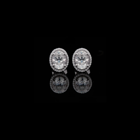 3.00 CT Classic Oval Cut Lab Grown Diamond Stud Earrings with Sparkling Halo Setting in Polished White Gold