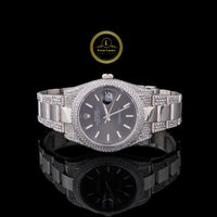Silver Iced Out Diamond Watch with Grey Dial – Luxury Men’s Custom Timepiece