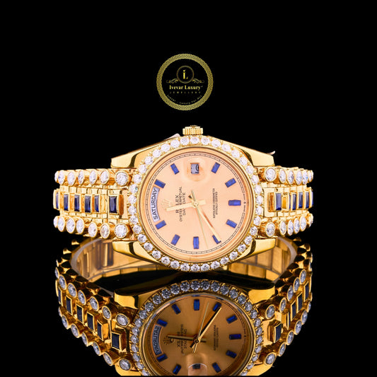 Royal Blue Gemstone Gold Watch Diamond Bezel Luxury Statement Timepiece