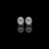 Oval Cut Halo Stud Earring Set with Micro Pave Accent Moissanite Diamond
