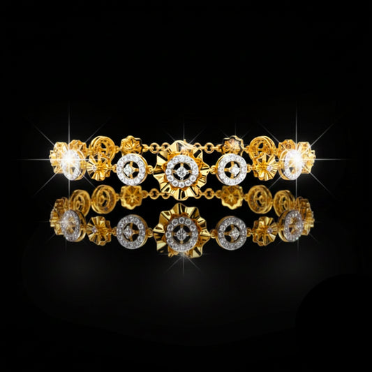 1.29 TCW Intricate Geometric Luxury Gold Craftsmanship Flower Lab Diamond Bracelet
