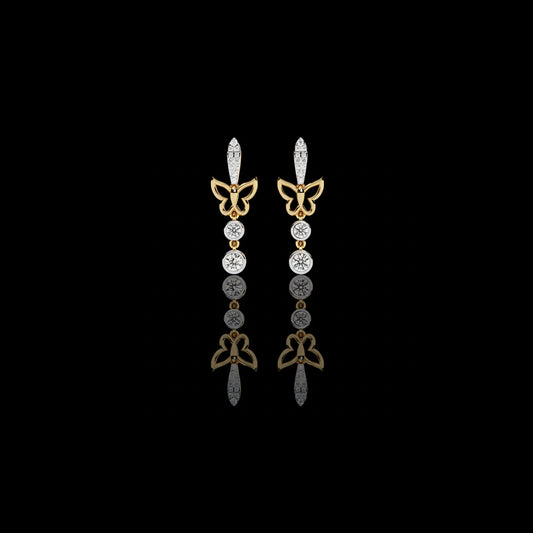 0.55 TCW Elegant Butterfly Moissanite Diamond Drop Earrings with Pave Accents and Bezel Set Round Diamonds