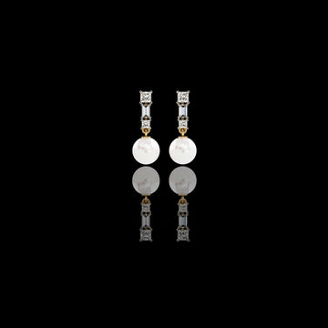 2.08 TCW Sophisticated Princess & Baguette Moissanite Diamond Drop Earrings with Timeless Round Pearl Drops