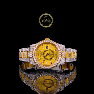Two-Tone Fully Iced Out Diamond Watch with Yellow Dial – Luxury Men’s Timepiece