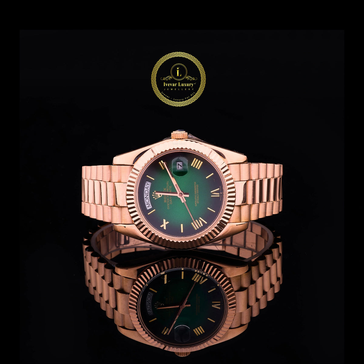 Luxury Green Dial Rose Gold Calendar Watch