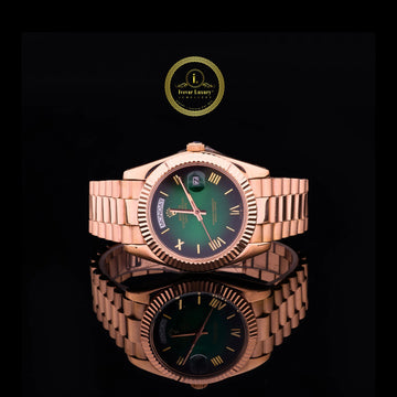 Luxury Green Dial Rose Gold Calendar Watch