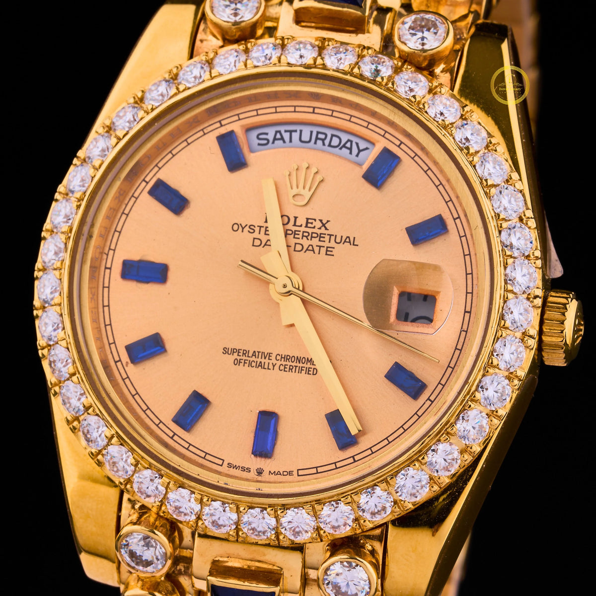 Royal Blue Gemstone Gold Watch Diamond Bezel Luxury Statement Timepiece - View 2
