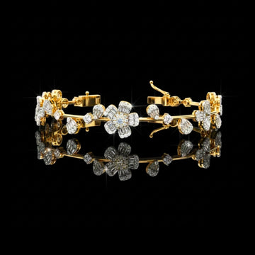 Floral Diamond Bracelet in Moissanite Diamond with Clustered Petal Baguette & Round Cut Accents Design