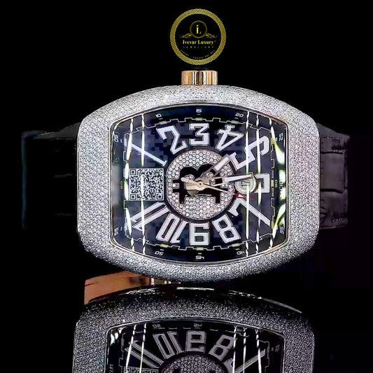 Skeleton Watch with Oversized Arabic Dial With Leather Strap