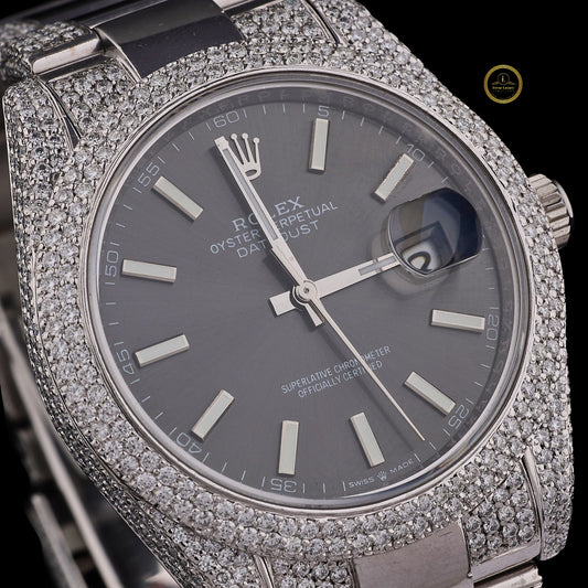 Silver Iced Out Diamond Watch with Grey Dial – Luxury Men’s Custom Timepiece - View 2
