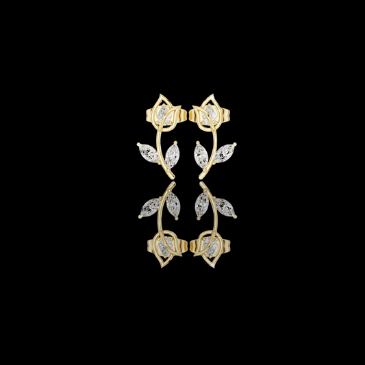 Nature Inspired Leaf Lab Diamond Stud Earrings with Brilliance Marquise Cut