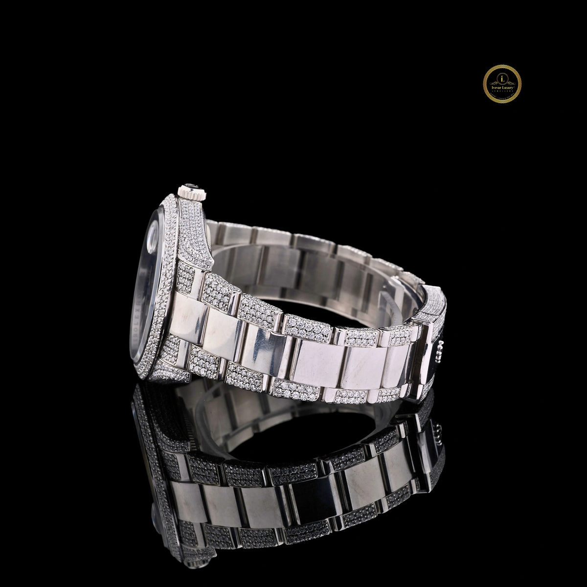 Silver Iced Out Diamond Watch with Grey Dial – Luxury Men’s Custom Timepiece - View 3