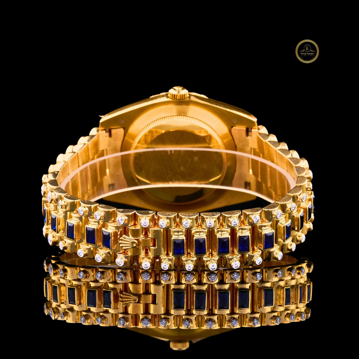 Royal Blue Gemstone Gold Watch Diamond Bezel Luxury Statement Timepiece - View 4