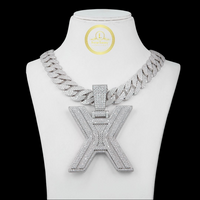 Full Pave Set Cuban Link Chain Necklace with Large Lab Diamond Pendant