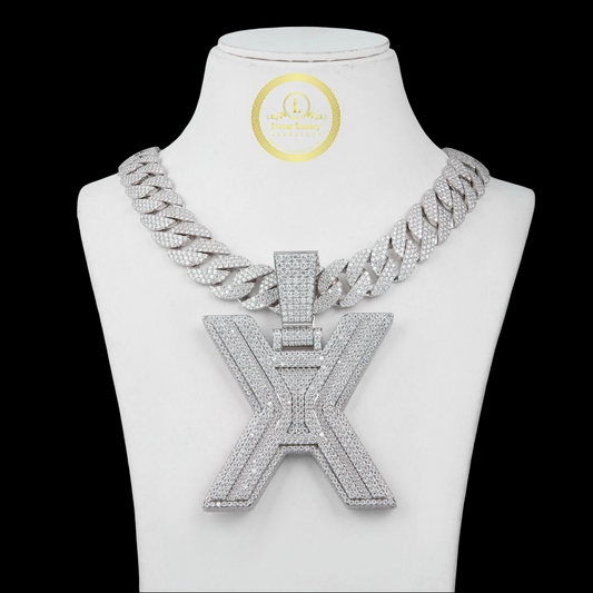 Full Pave Set Cuban Link Chain Necklace with Large Lab Diamond Pendant