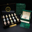 Rose Gold Calendar Watch with Green Face Round Diamond Executive Band