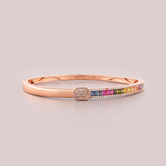 Rainbow Gemstone Channel Set Hinged Bangle Bracelet - view 2