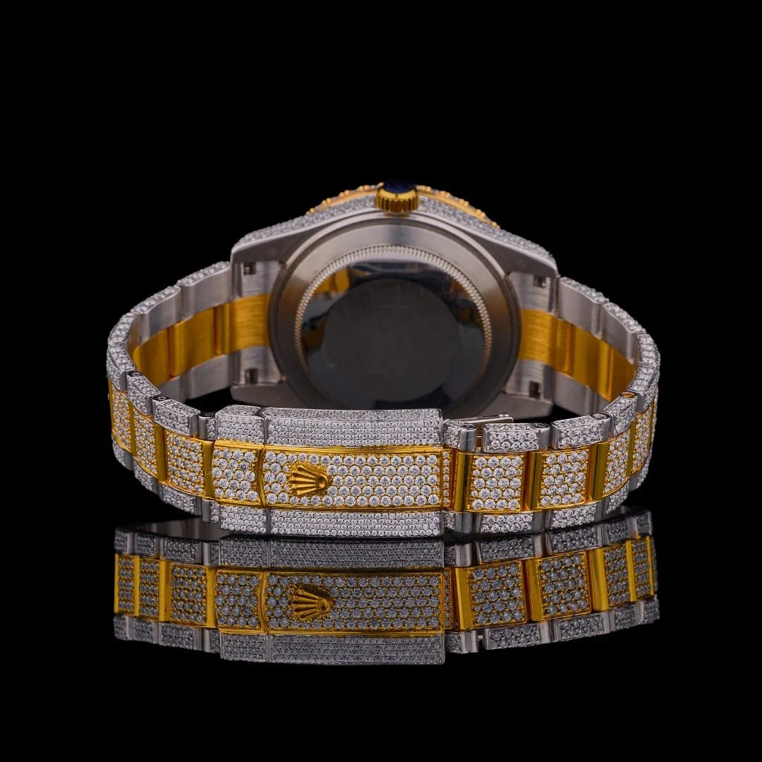 Two-Tone Fully Iced Out Diamond Watch with Yellow Dial – Luxury Men’s Timepiece - View 4