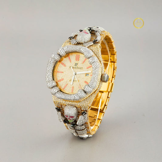 Full Iced Out Custom Skeleton Body Two-Tone Diamond Watch with Ruby Markers Watch