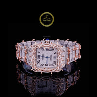 Full Iced Out Diamond Floral Thorn Watch with Rose Gold Vine Bezel & Bracelet