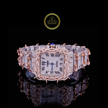 Full Iced Out Diamond Floral Thorn Watch with Rose Gold Vine Bezel & Bracelet
