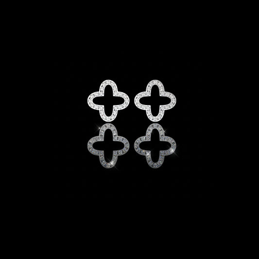 0.24 TCW Handcrafted Geometric Elegance with Pave Round Moissanite Diamond Brilliance Eternal Clover Stud Earring